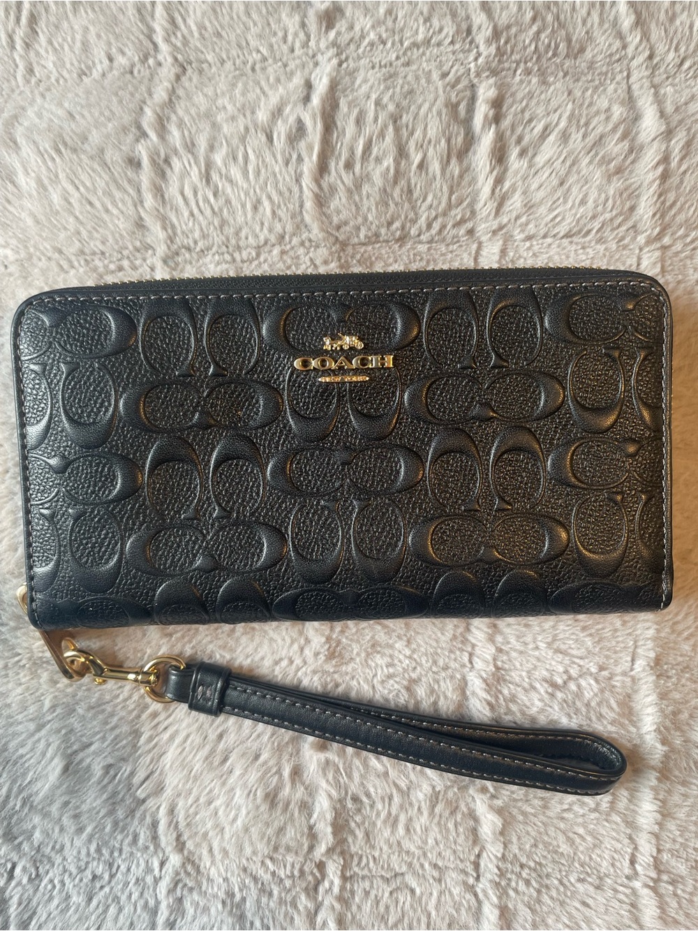 Coach Signature Embossed Leather Long Zip Around Wallet / Wristlet
